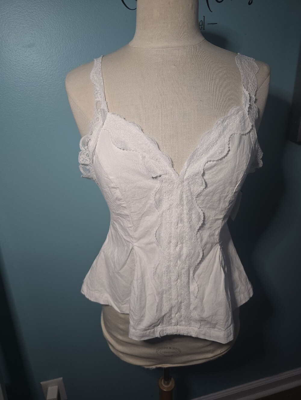 Ten Stories Up White Lace Trim Cami Tank Top